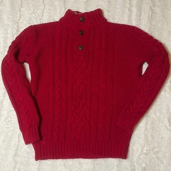 Gap Kids Russian Red Cable Knit  3 Button Sweater with Faux Fur Lined Collar - Picture 2 of 13
